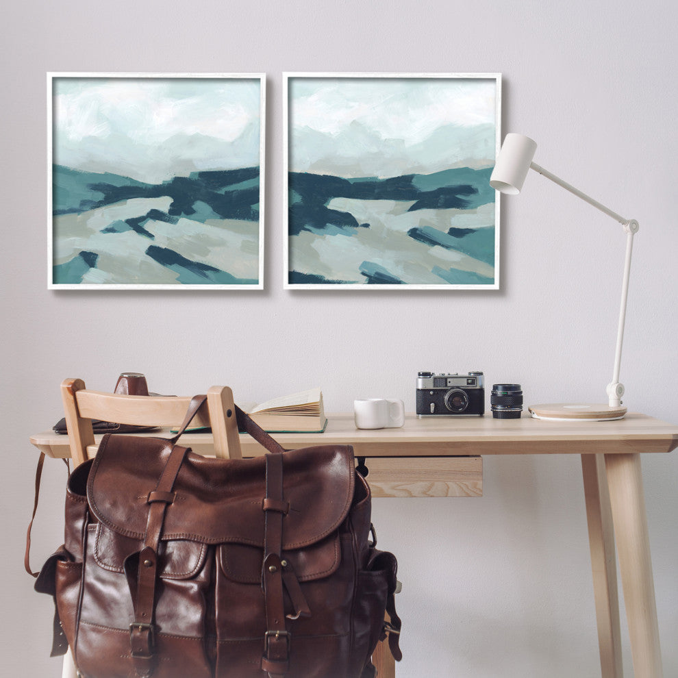 Cloudy Blue Mountain Scene Abstract Landscape Design, 2pc, each 24 x 24