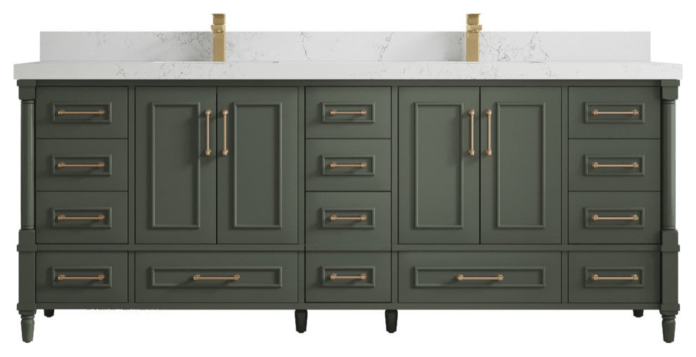 Aberdeen 84 Double Sink Bath Vanity Pewter Green 2" Empira Quartz