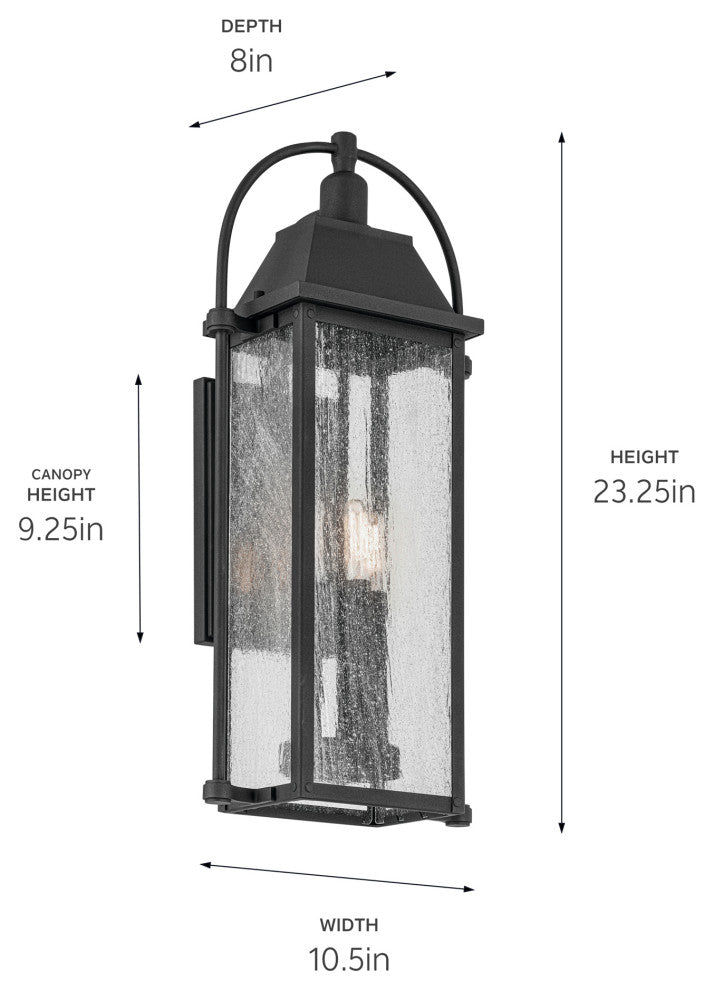 23.25" 3-Light Outdoor Wall Light With Clear Seeded Glass