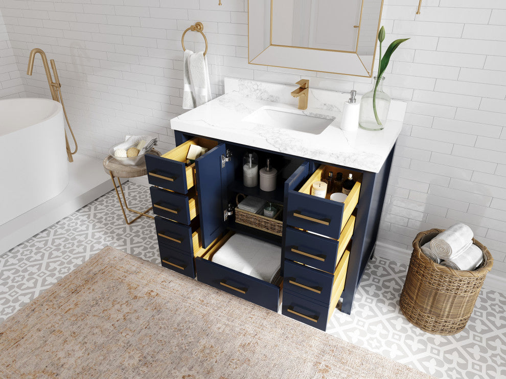 Willow Collections Malibu Vanity, Navy Blue, White Quartz, 42"