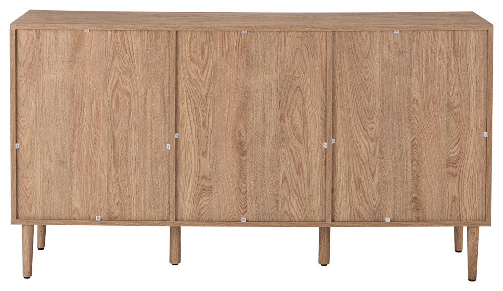3-doors Modern Sideboard Cabinet With Rattan Design, Oak