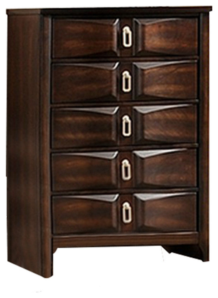 Benzara BM232908 5 Drawers Chest With Natural Wood Grain Details, Brown