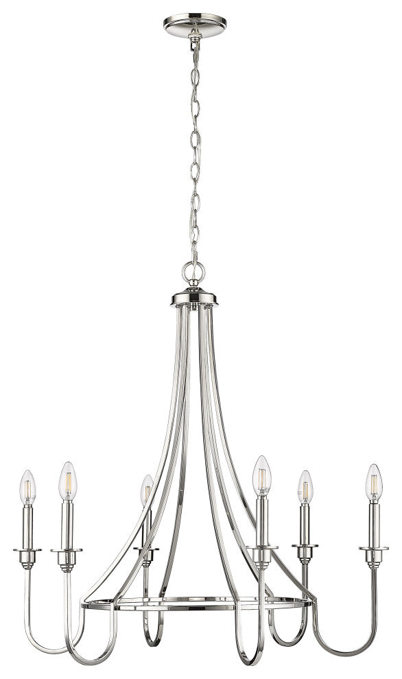 6 Light 30 in. Polished Nickel Chandelier