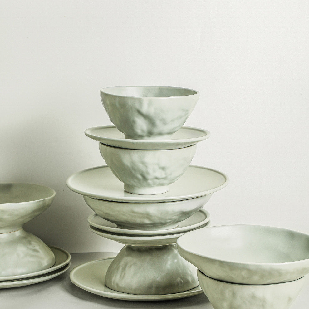 Stone by Mercer Project NENDO Stoneware 32 Piece Dinnerware Set, Sage-Grey