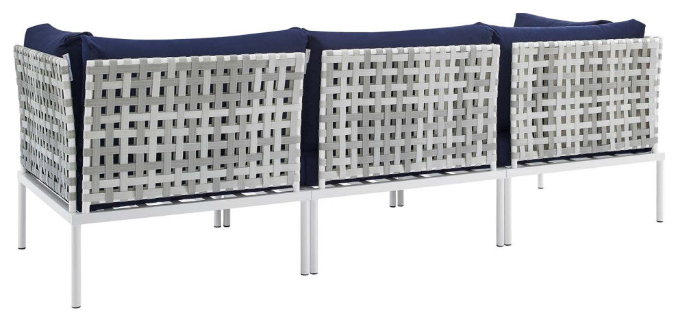 Lounge Sofa, Sunbrella, Aluminum, Metal, Blue Navy, Modern, Outdoor Patio Cafe