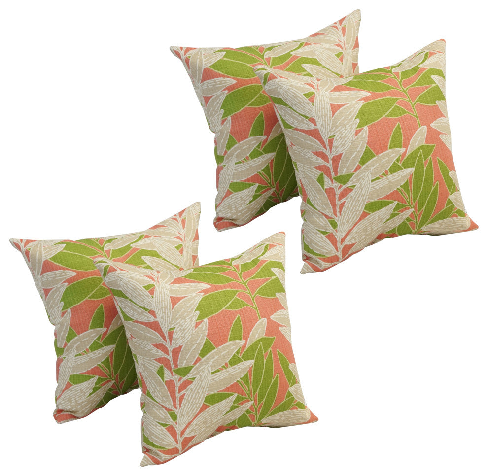 17" Square Polyester Outdoor Throw Pillows, Set of 4, Eastbluff Coral