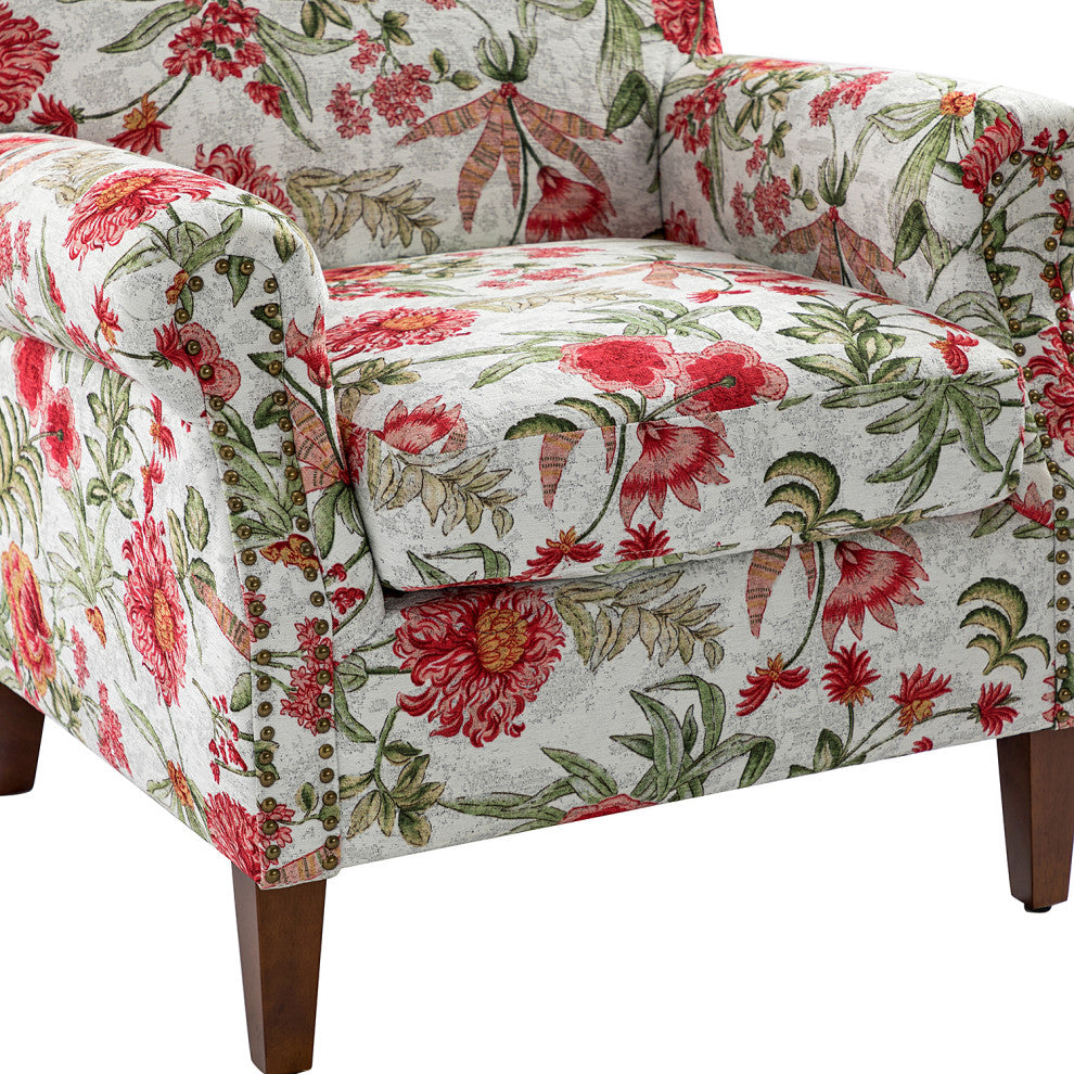 Comfy Armchair With Nailhead Trims Set of 2, Red