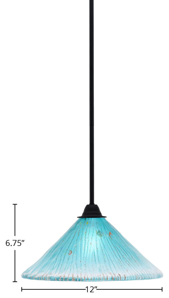 Paramount Mini Pendant, Matte Black, 12" Teal Crystal Glass