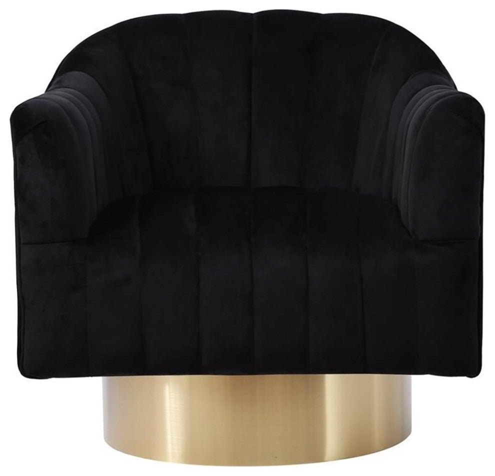 Pemberly Row 18" Contemporary Tufted Velvet Swivel Accent Chair in Black/Gold