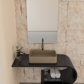 19in Bathroom Concrete Rectangular Vessel Sink with Drainer, Taupe Clay