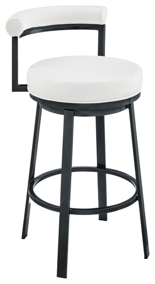 Armen Living Neura 30" Metal & Faux Leather Swivel Bar Stool in Soft White
