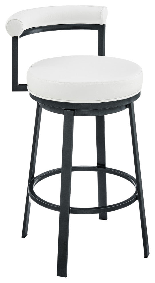 Armen Living Neura 30" Metal & Faux Leather Swivel Bar Stool in Soft White
