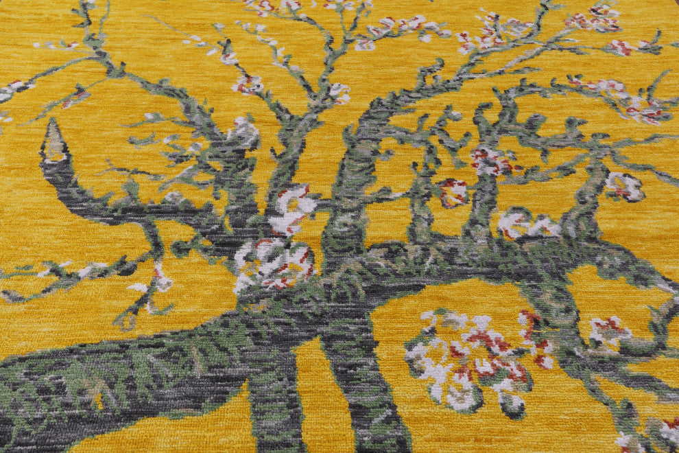 8' Square Almond Blossoms Design Handmade Modern Wool Rug Q11694