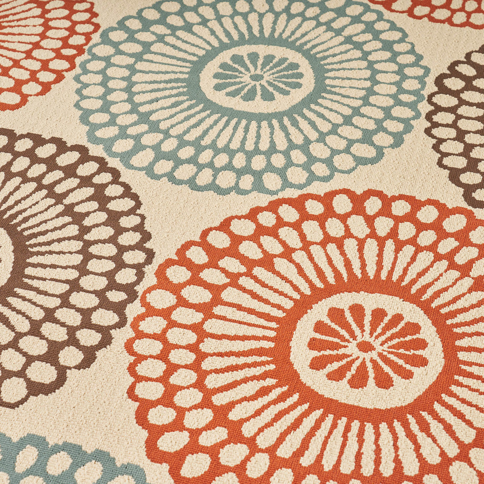 GDF Studio Dahlia Outdoor Floral  Area Rug, Beige and Multicolored, 5'x8'