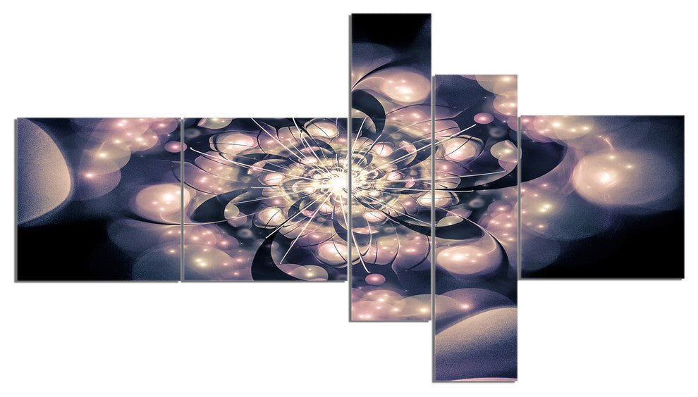 Light Blue Fractal Flower Pattern, Floral Art Canvas Print, 60"x32", 5 panels