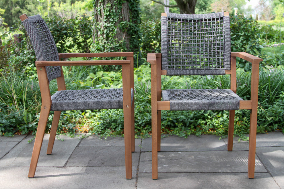 7-Piece Eucalyptus Dining Set With Stacking Rope Dining Chairs