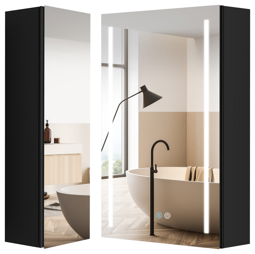 30" Square Black Aluminum Surface Mount Medicine Cabinet with Mirror