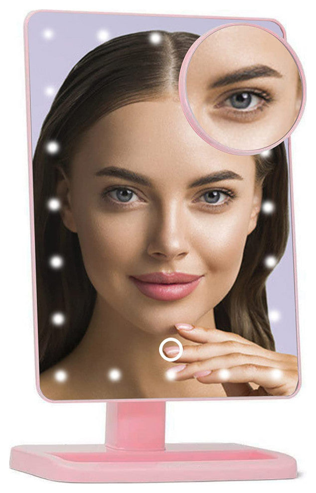 Touch XL Dimmable LED Makeup Mirror with Detachable 5X Mirror, Pink