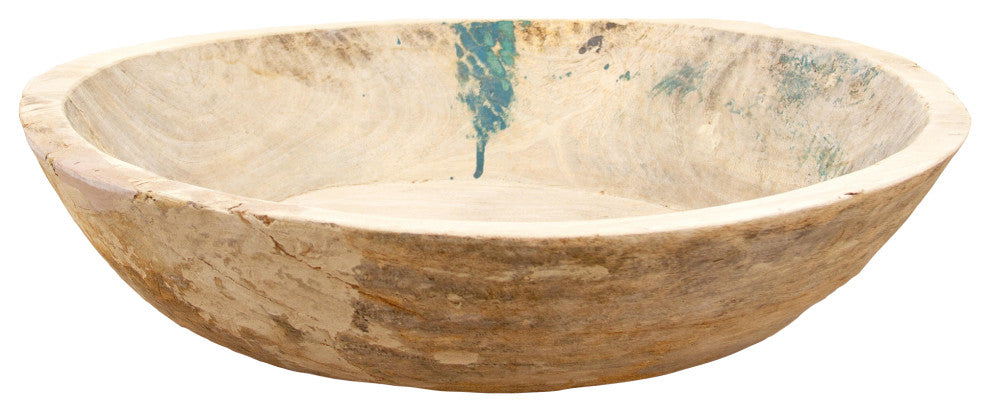 Large Round Bleached Wood Bowl