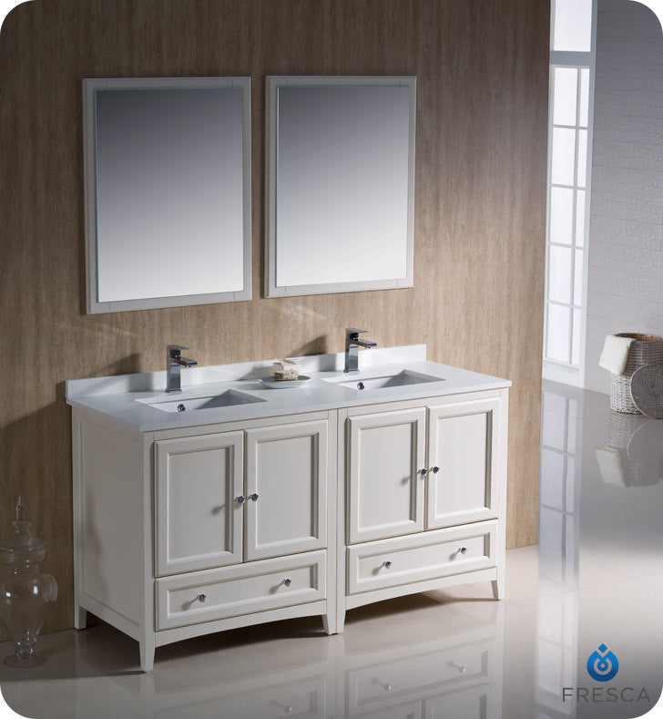 Oxford 60" Antique White Traditional Double Sink Vanity, FFT1030CH