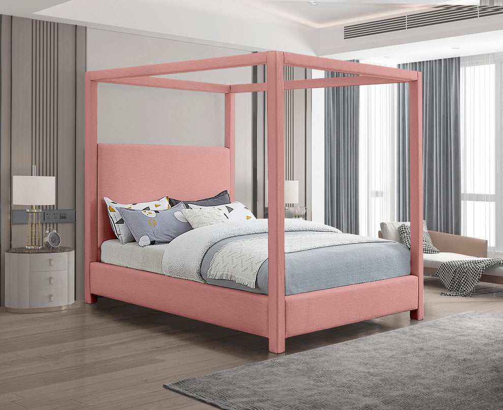 Emerson Upholstered Bed, Pink, Queen, Linen Textured Fabric