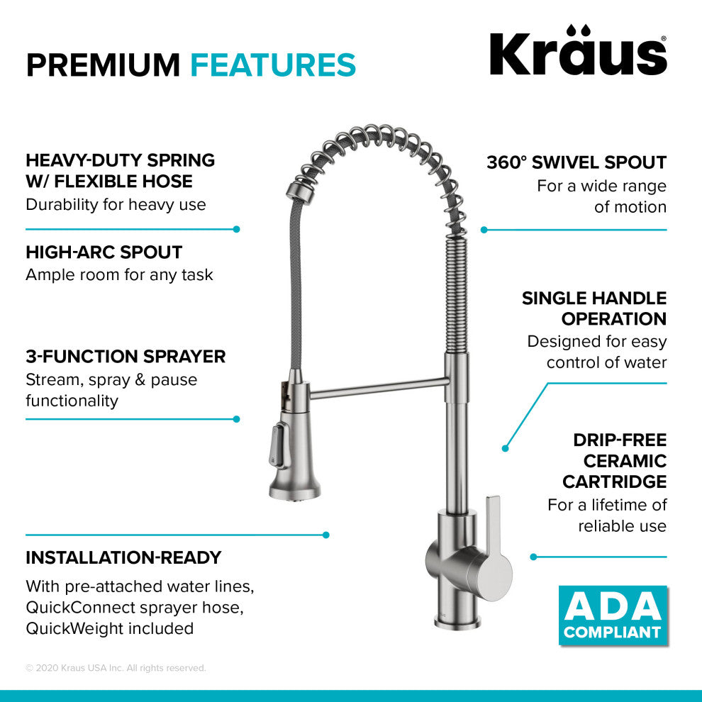 Britt Commercial Style 3-Function Pull-Down 1-Handle 1-Hole Kitchen Faucet, Spot-Free Stainless Steel (Model Kpf-1691sfs)