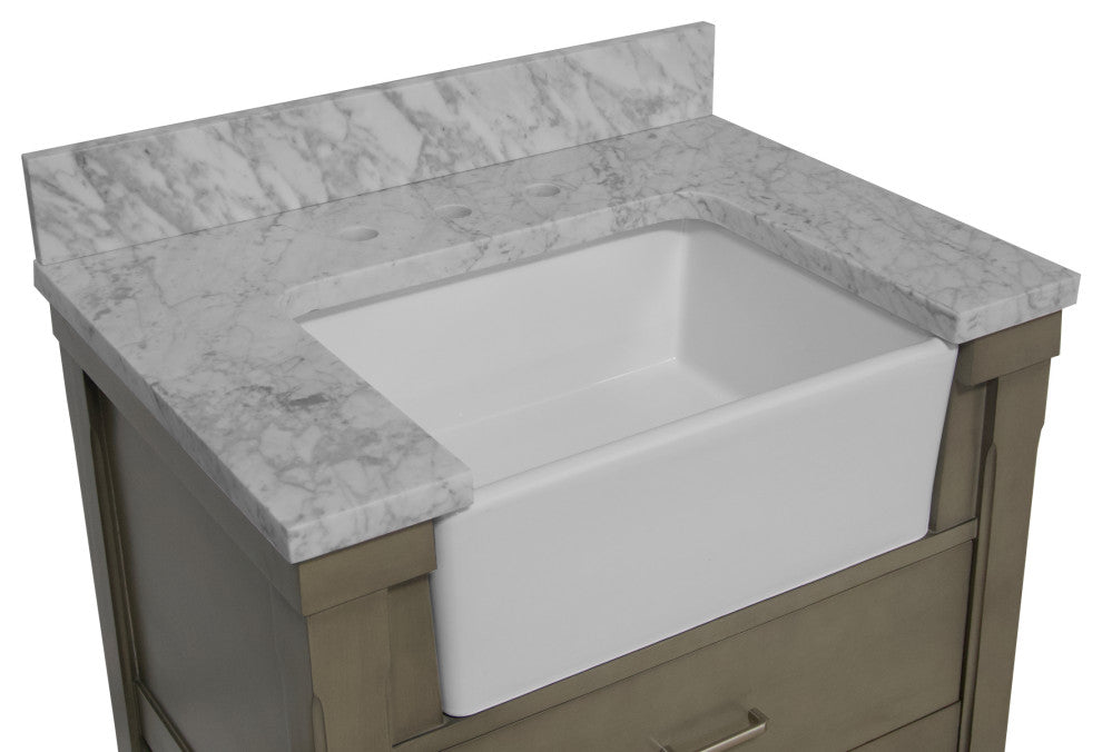 Charlotte 30" Bathroom Vanity, Weathered Gray, Carrara Marble