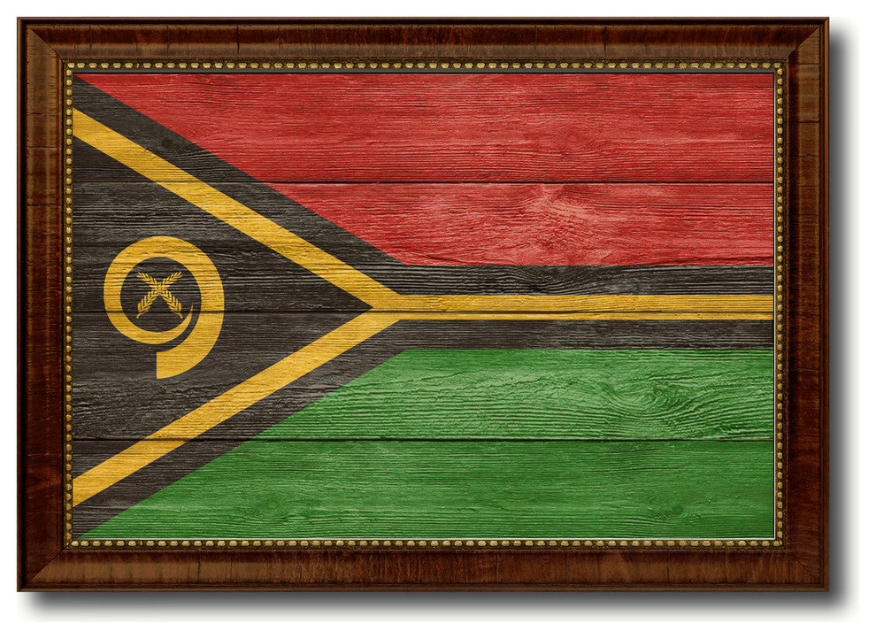 Vanuatu Country Textured Flag Print With Brown Gold Frame, 15"X21"