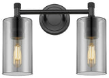 Crown Point, 2 Light 7" Vanity Light, Matte Black, Plated Smoke Glass