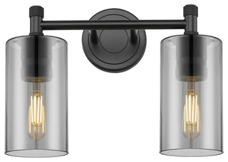 Crown Point, 2 Light 7" Vanity Light, Matte Black, Plated Smoke Glass