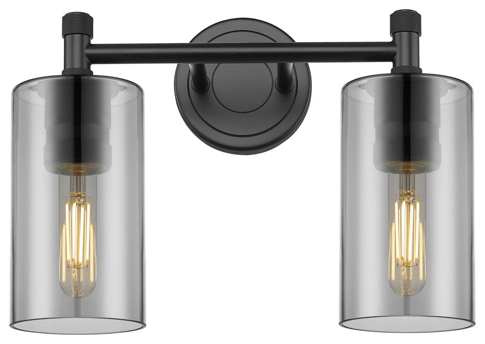 Crown Point, 2 Light 7" Vanity Light, Matte Black, Plated Smoke Glass