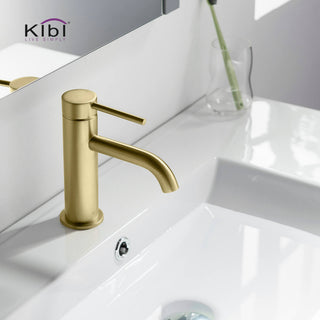 Circular Brass Single Handle Bathroom Faucet KBF1008, Brush Gold, with Drain