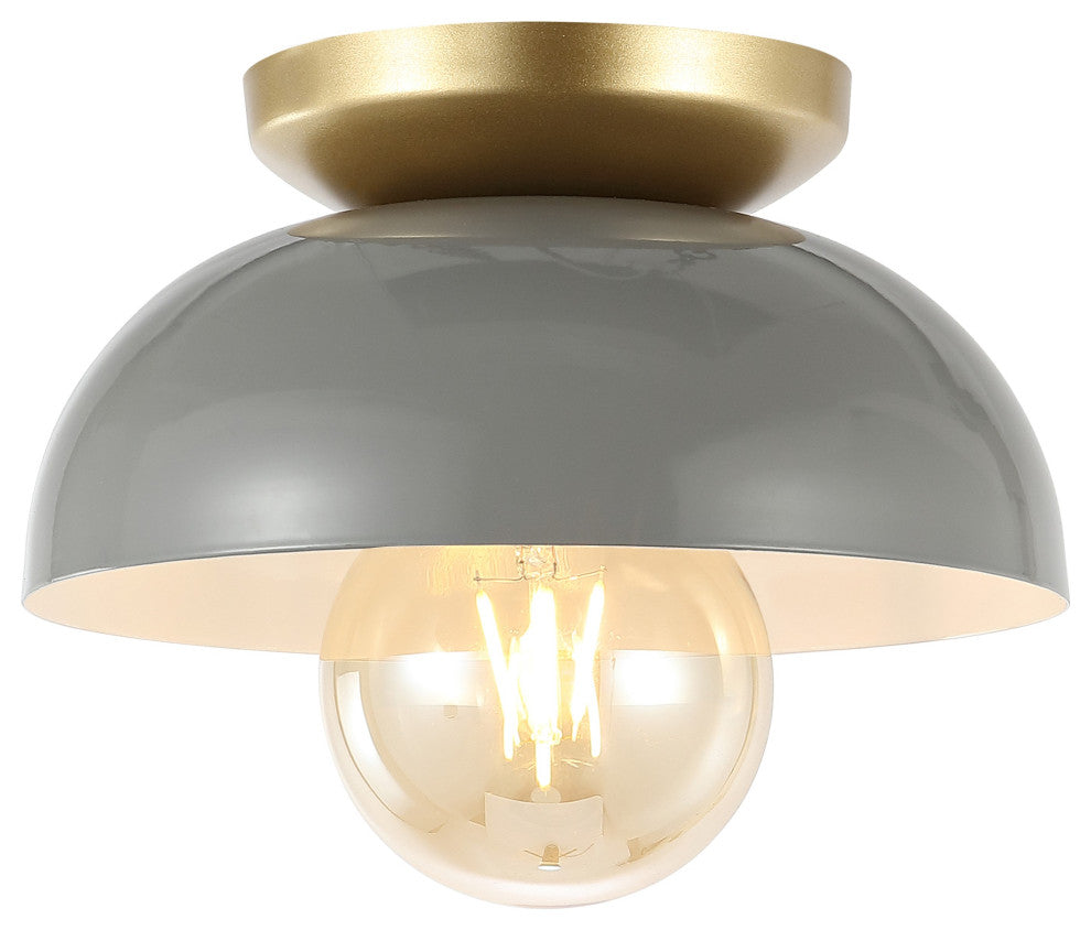 Paulina 8.5" 1-Light Classic Industrial Iron LED Flush Mount, Gray/Gold Painting