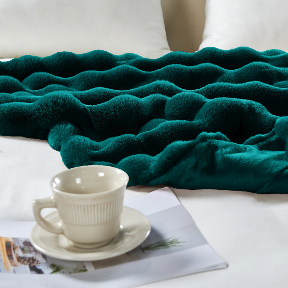 Textured Bubble Faux Fur Throw Blanket, Teal, 50"x60"