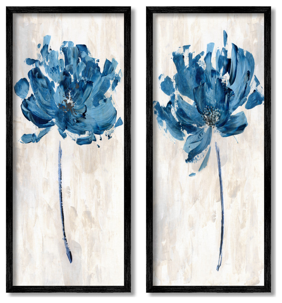 Vivid Blue Abstract Flowers Rustic Florals Neutral Beige,10 x 24