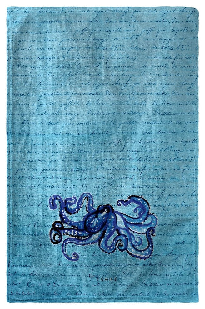Betsy Drake Blue Script Octopus Beach Towel