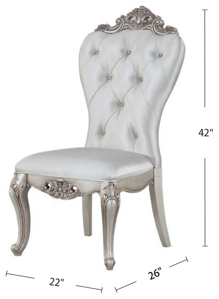 Set of 2 Upholstered Side Chair, Cream/Antique White Finish