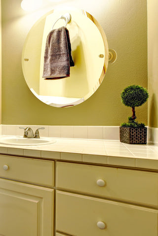 Frameless Round Beveled Edge Tilt Mirror, Antique Bronze