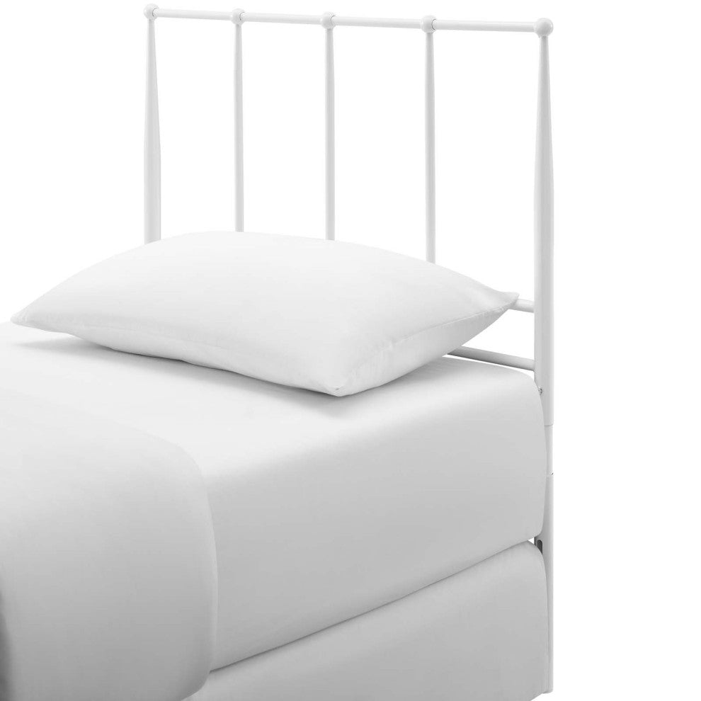 Contemporary Modern Bedroom Twin Size Headbaord, Stainless Steel Metal, White