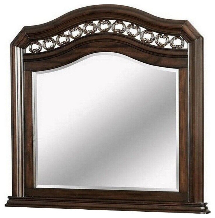 Benzara BM241814 Wall Mirror, Camelback Top Wooden Molded Frame, Espresso Brown