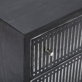 Sarah 2 Drawer Nightstand, Mango Solid Wood Antique Brown Finish on Iron Base