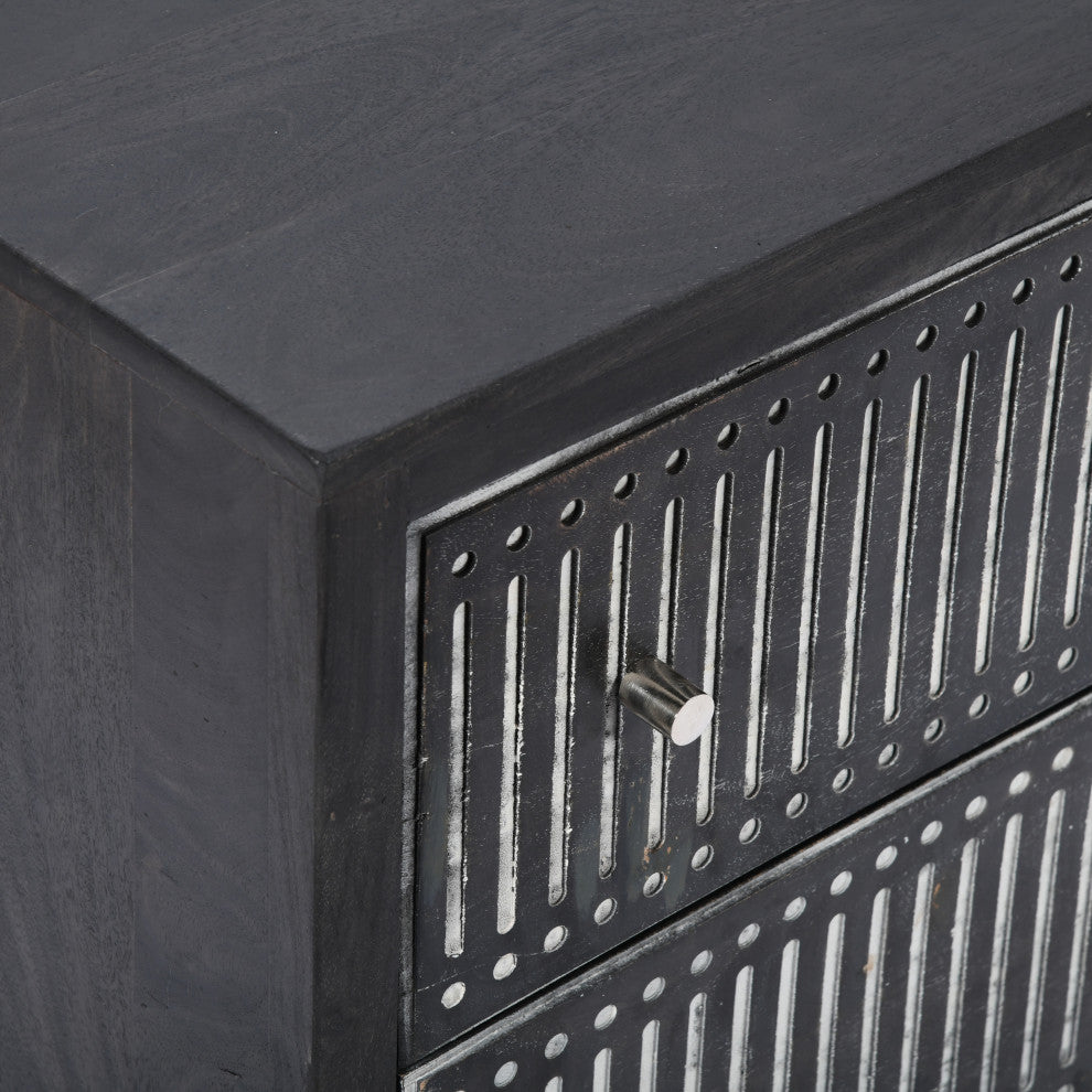 Sarah 2 Drawer Nightstand, Mango Solid Wood Antique Brown Finish on Iron Base