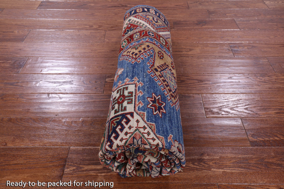 5' 4" X 7' 7" Geometric Super Kazak Hand Knotted Wool Rug Q10526