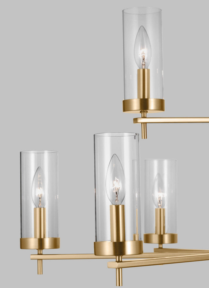 Zire Nine Light Chandelier, Satin Brass