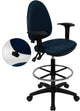 Navy Blue Fabric Multifunction Ergonomic Drafting Chairadj. Arms