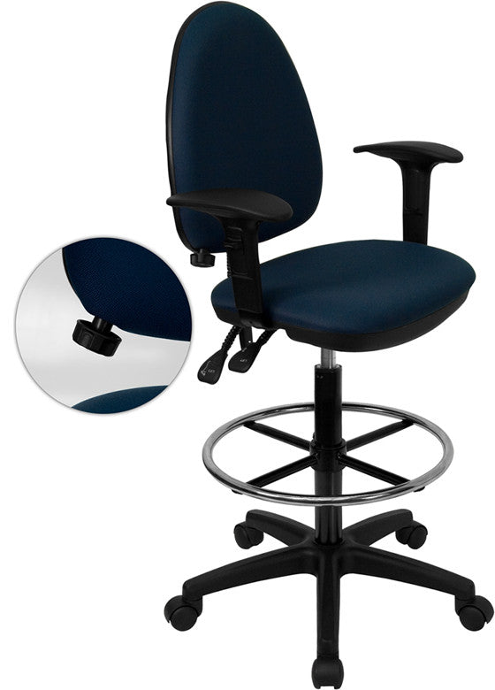Navy Blue Fabric Multifunction Ergonomic Drafting Chairadj. Arms