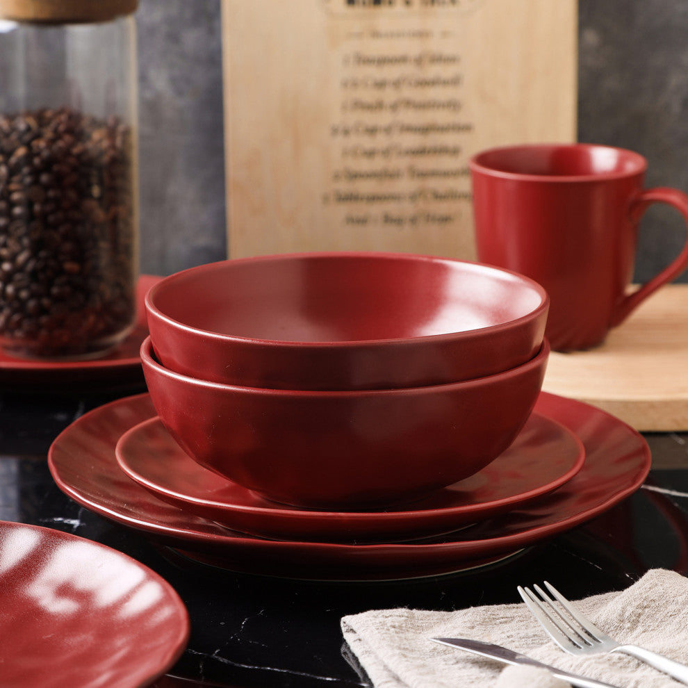 Stone Lain Sam Porcelain 32 Piece Dinnerware Set, Red