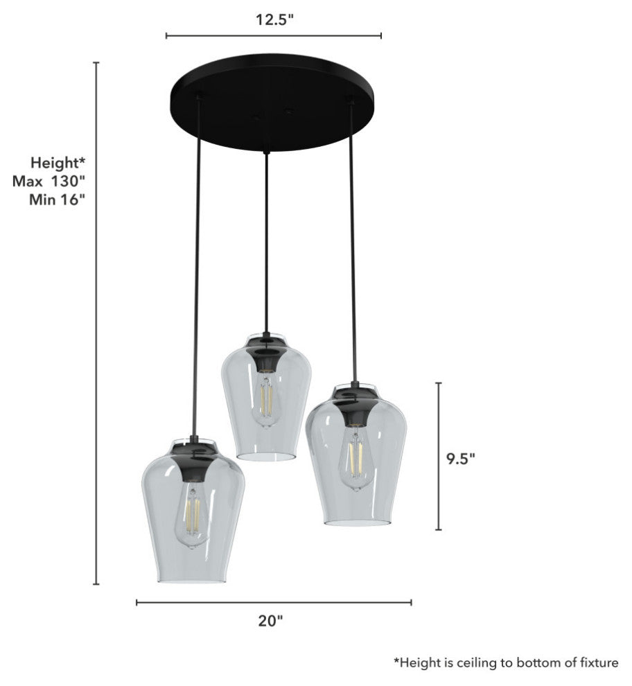 Vidria Matte Black 3 Light Cluster Ceiling Light Fixture
