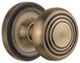 Rope Rosette Passage Deco Door Knob, Antique Brass