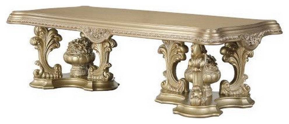 Benzara BM266446 Dining Table With Hollow Carving, Gold Finish